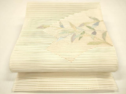 平和屋着物＊夏物 絽綴れ 八寸名古屋帯 地紙草葉文 金銀糸 正絹 逸品 DAAY8510cm
