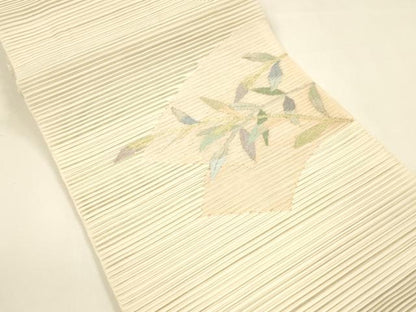 平和屋着物＊夏物 絽綴れ 八寸名古屋帯 地紙草葉文 金銀糸 正絹 逸品 DAAY8510cm