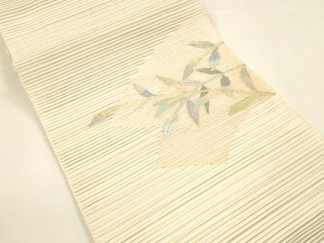 平和屋着物＊夏物 絽綴れ 八寸名古屋帯 地紙草葉文 金銀糸 正絹 逸品 DAAY8510cm