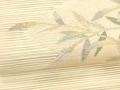 平和屋着物＊夏物 絽綴れ 八寸名古屋帯 地紙草葉文 金銀糸 正絹 逸品 DAAY8510cm
