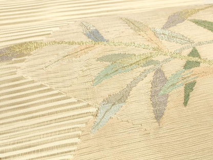 平和屋着物＊夏物 絽綴れ 八寸名古屋帯 地紙草葉文 金銀糸 正絹 逸品 DAAY8510cm