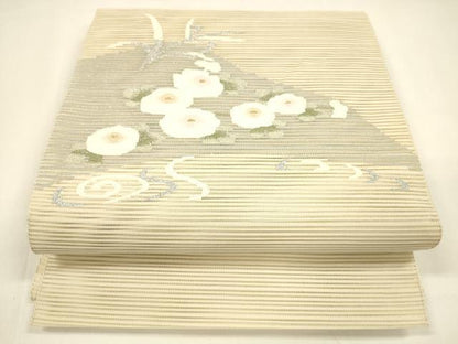 平和屋着物＊夏物 絽綴れ 八寸名古屋帯 流水草花文 銀糸 正絹 逸品 DAAY8511cm