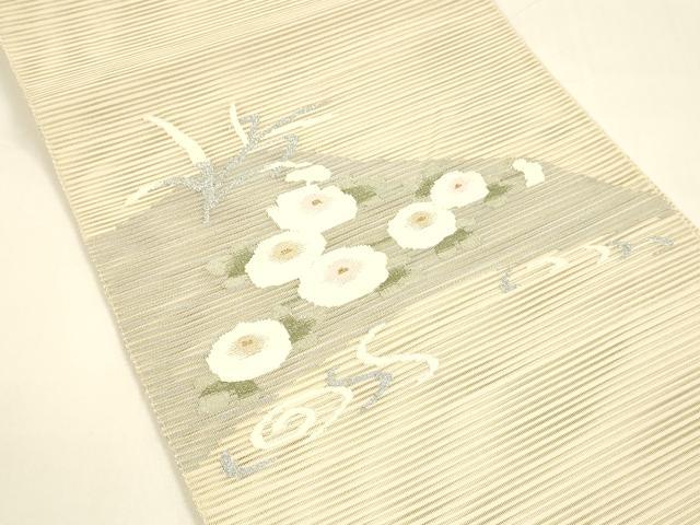 平和屋着物＊夏物 絽綴れ 八寸名古屋帯 流水草花文 銀糸 正絹 逸品 DAAY8511cm