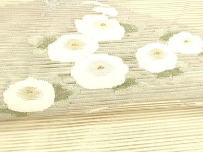 平和屋着物＊夏物 絽綴れ 八寸名古屋帯 流水草花文 銀糸 正絹 逸品 DAAY8511cm