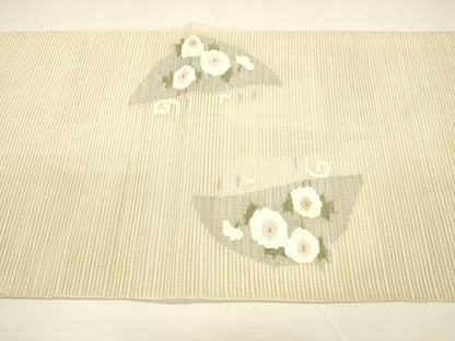 平和屋着物＊夏物 絽綴れ 八寸名古屋帯 流水草花文 銀糸 正絹 逸品 DAAY8511cm