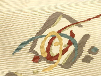 平和屋着物＊夏物 絽綴れ 八寸名古屋帯 抽象文様 金糸 正絹 逸品 DAAY8513cm