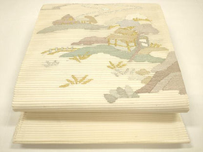 平和屋着物＊夏物 絽綴れ 太鼓柄袋帯 風景文 金銀糸 正絹 逸品 DAAY8517cm