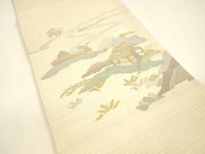 平和屋着物＊夏物 絽綴れ 太鼓柄袋帯 風景文 金銀糸 正絹 逸品 DAAY8517cm