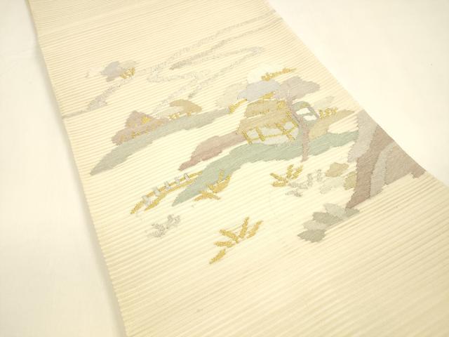 平和屋着物＊夏物 絽綴れ 太鼓柄袋帯 風景文 金銀糸 正絹 逸品 DAAY8517cm