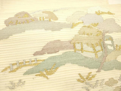 平和屋着物＊夏物 絽綴れ 太鼓柄袋帯 風景文 金銀糸 正絹 逸品 DAAY8517cm