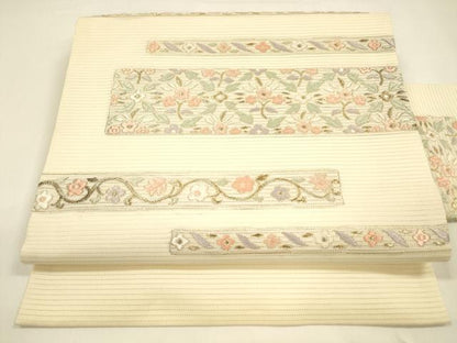 平和屋着物＊夏物　九寸名古屋帯　唐織　草花文　金銀糸　正絹　逸品　DAAY8518cm