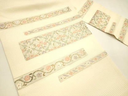 平和屋着物＊夏物　九寸名古屋帯　唐織　草花文　金銀糸　正絹　逸品　DAAY8518cm