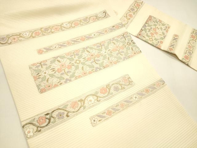 平和屋着物＊夏物　九寸名古屋帯　唐織　草花文　金銀糸　正絹　逸品　DAAY8518cm