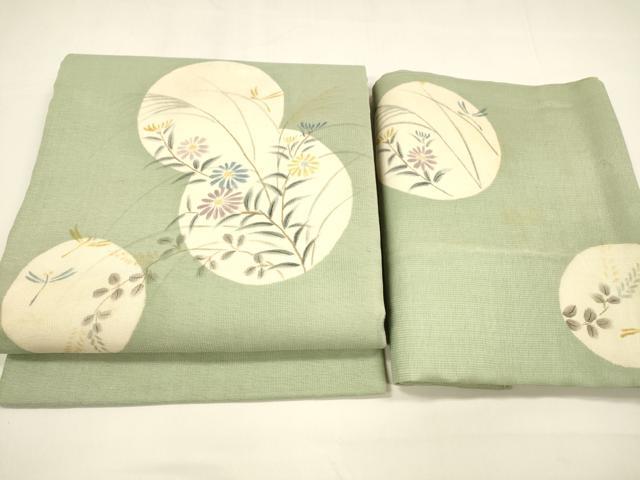 平和屋着物＊夏物 つけ帯 手描き 蜻蛉草花文 金銀彩 正絹 逸品 DAAY8519cm