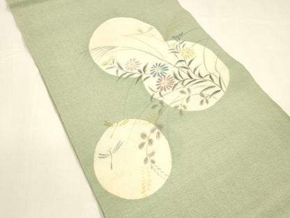 平和屋着物＊夏物 つけ帯 手描き 蜻蛉草花文 金銀彩 正絹 逸品 DAAY8519cm