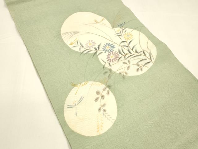 平和屋着物＊夏物 つけ帯 手描き 蜻蛉草花文 金銀彩 正絹 逸品 DAAY8519cm