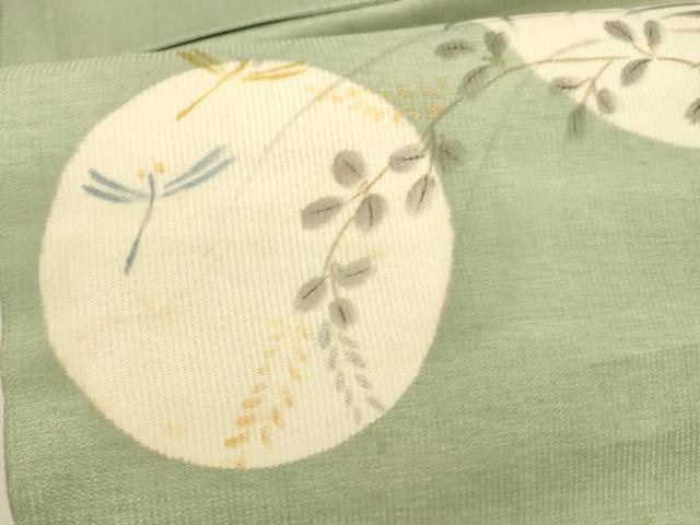平和屋着物＊夏物 つけ帯 手描き 蜻蛉草花文 金銀彩 正絹 逸品 DAAY8519cm
