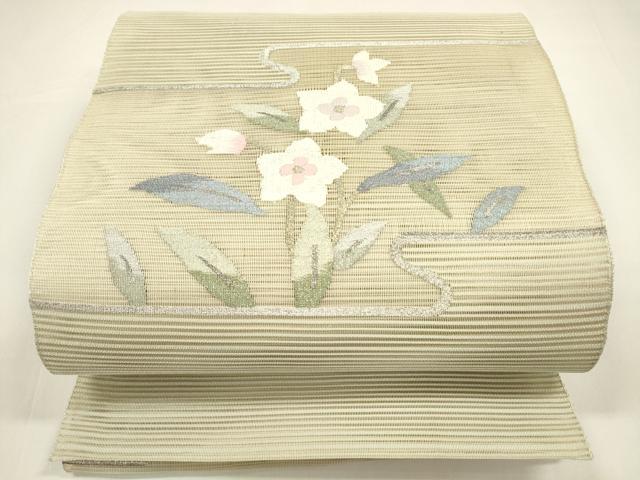 平和屋着物＊夏物 絽綴れ 八寸名古屋帯 草花文 金銀糸 逸品 DAAY8520cm