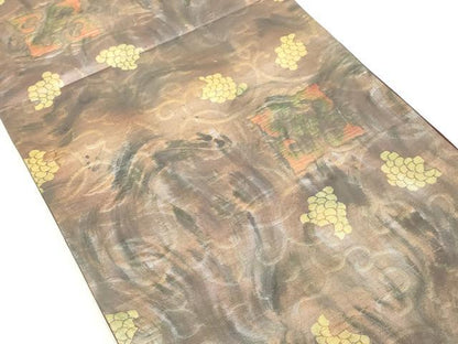 平和屋着物◎六通柄袋帯　葡萄蔦の葉文　正絹　逸品　DAAY8552cd