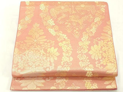 平和屋着物◎六通柄袋帯　狩猟花文　金糸　正絹　逸品　DAAY8574cd