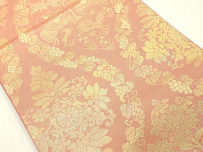 平和屋着物◎六通柄袋帯　狩猟花文　金糸　正絹　逸品　DAAY8574cd