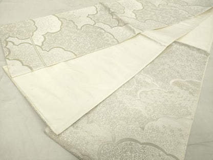 平和屋着物◎六通柄袋帯　雲取り小花文　銀糸　正絹　逸品　DAAY8577cd