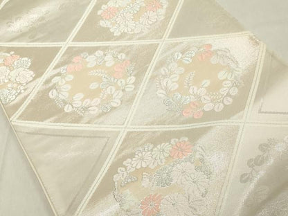 平和屋着物◎六通柄袋帯　唐織　花丸文　銀糸　正絹　逸品　DAAY8578cd