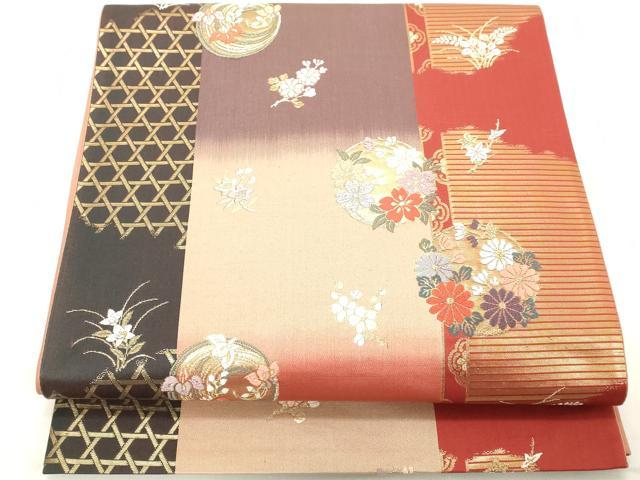 平和屋着物◎六通柄袋帯　唐織　花丸文　金糸　正絹　逸品　DAAY8586cd
