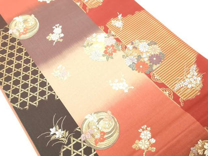 平和屋着物◎六通柄袋帯　唐織　花丸文　金糸　正絹　逸品　DAAY8586cd