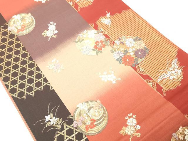 平和屋着物◎六通柄袋帯　唐織　花丸文　金糸　正絹　逸品　DAAY8586cd