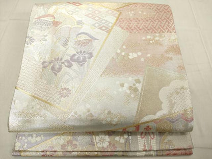 平和屋着物◎佐賀錦　六通柄袋帯　色紙花鳥文　金銀糸　正絹　逸品　DAAY8589cd