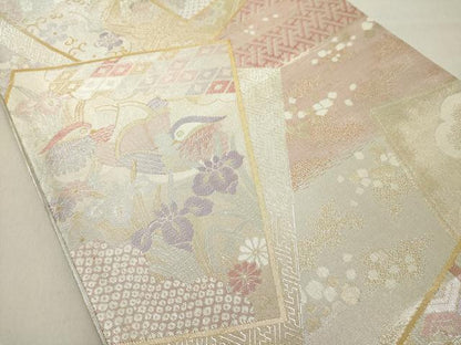 平和屋着物◎佐賀錦　六通柄袋帯　色紙花鳥文　金銀糸　正絹　逸品　DAAY8589cd