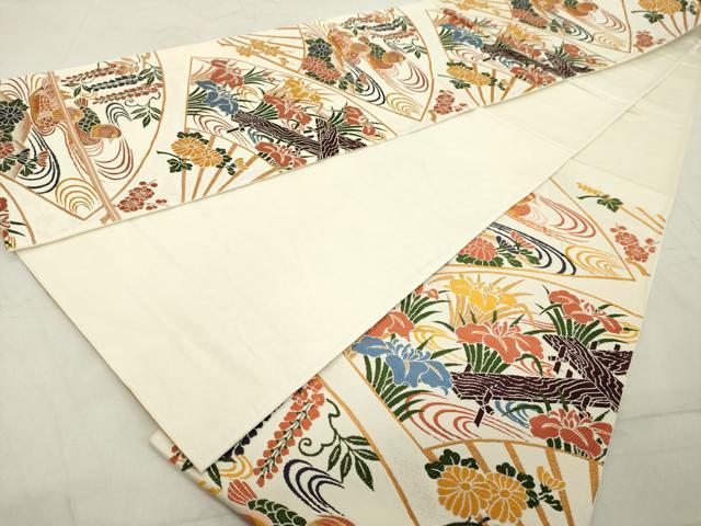 平和屋着物◎六通柄袋帯　唐織　扇面花鳥文　金糸　正絹　逸品　DAAY8590cd