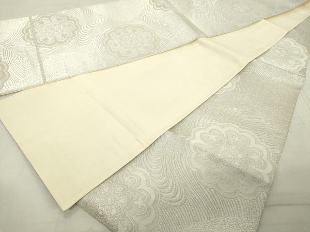 平和屋着物◎全通柄袋帯　佐賀つづれ織り　流水花文　銀糸　正絹　逸品　DAAY8596cd