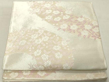 平和屋着物◎六通柄袋帯　唐織　枝花文　銀糸　正絹　逸品　DAAY8598cd