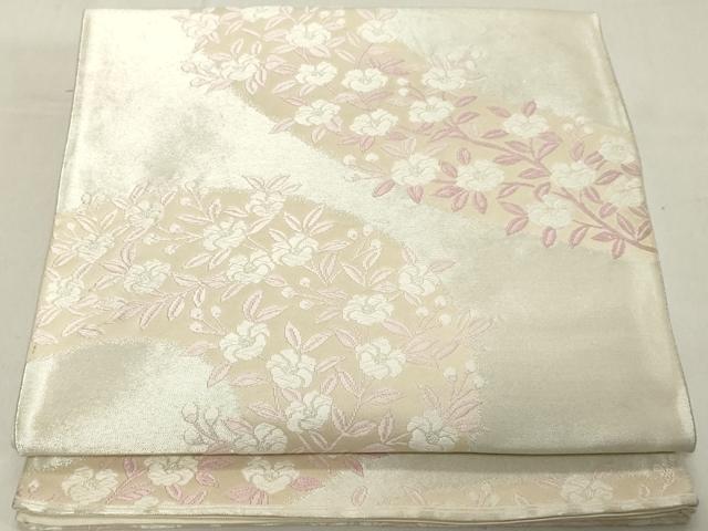 平和屋着物◎六通柄袋帯　唐織　枝花文　銀糸　正絹　逸品　DAAY8598cd