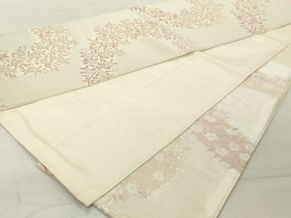 平和屋着物◎六通柄袋帯　唐織　枝花文　銀糸　正絹　逸品　DAAY8598cd