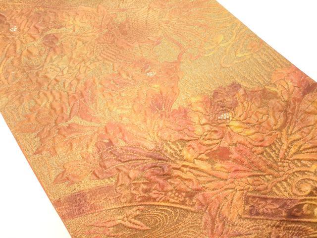平和屋着物◎六通柄袋帯　元禄錦　花鳥文　うるし押箔　正絹　逸品　DAAY8599cd