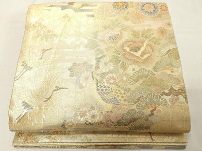 平和屋着物◎佐賀錦　六通柄袋帯　飛鶴花文　金糸　正絹　逸品　DAAY8600cd