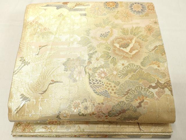 平和屋着物◎佐賀錦　六通柄袋帯　飛鶴花文　金糸　正絹　逸品　DAAY8600cd