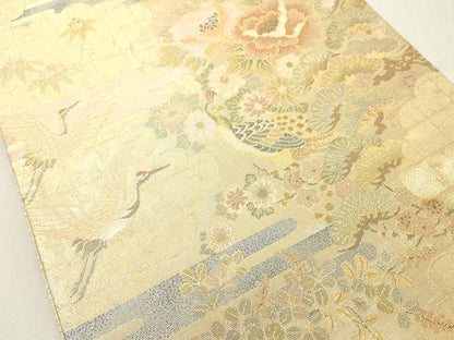 平和屋着物◎佐賀錦　六通柄袋帯　飛鶴花文　金糸　正絹　逸品　DAAY8600cd