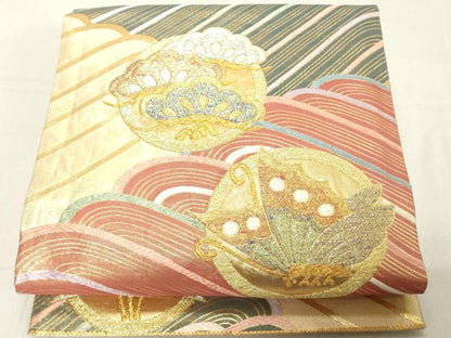平和屋着物◎六通柄袋帯　唐織　花蝶丸文　金糸　正絹　逸品　DAAY8603cd