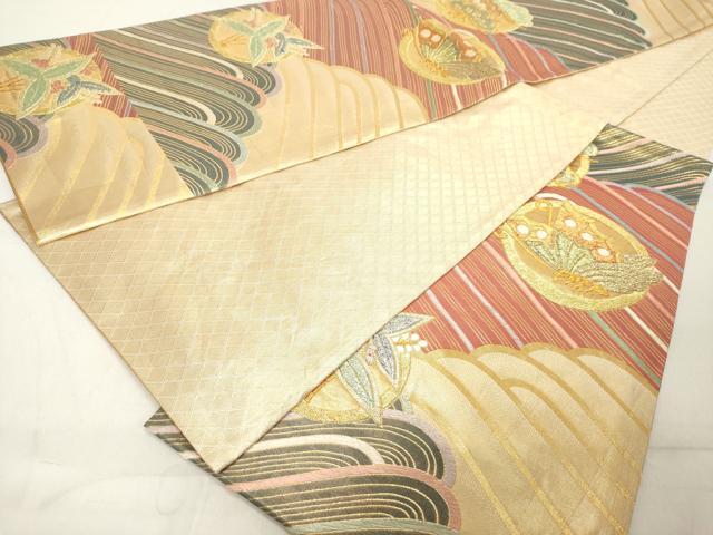 平和屋着物◎六通柄袋帯　唐織　花蝶丸文　金糸　正絹　逸品　DAAY8603cd