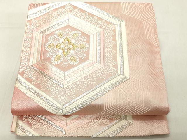 平和屋着物◎六通柄袋帯 唐織 亀甲花文 金銀糸 正絹 逸品 DAAY8606cd