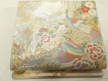 平和屋着物◎佐賀錦 六通柄袋帯 花鳥文 金銀糸 正絹 逸品 DAAY8614cd