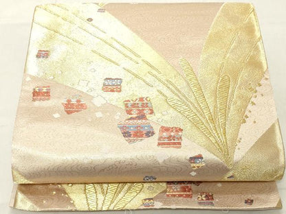 平和屋着物◎六通柄袋帯　正倉院色紙散らし　金糸　正絹　逸品　DAAY8618cd