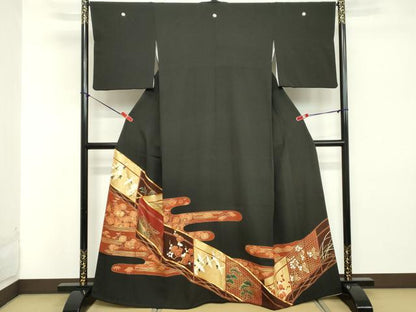 平和屋着物■豪華黒留袖 駒刺繍 飛鶴吉祥花文 暈し染め 金彩 正絹 逸品 DAAY8790cd