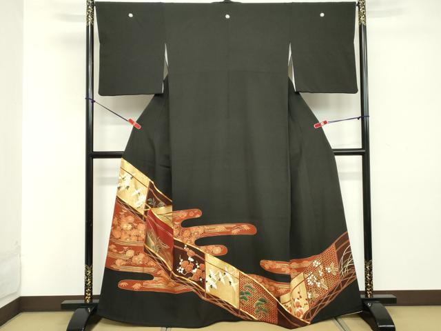 平和屋着物■豪華黒留袖 駒刺繍 飛鶴吉祥花文 暈し染め 金彩 正絹 逸品 DAAY8790cd