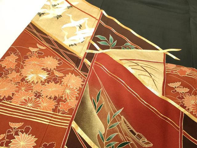 平和屋着物■豪華黒留袖 駒刺繍 飛鶴吉祥花文 暈し染め 金彩 正絹 逸品 DAAY8790cd
