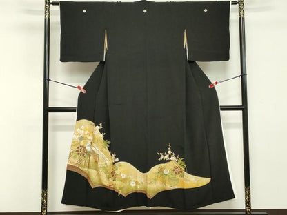 平和屋着物■豪華黒留袖　刺繍　花鳥文　暈し染め　金彩　正絹　逸品　DAAY8832cd